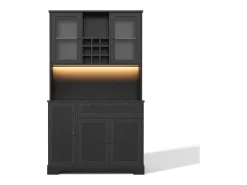 Buffet de cocina moderno 100x40x180cm - con toma de corriente y LED - con 1 cajón y 5 puertas - con estante para especias - Negro