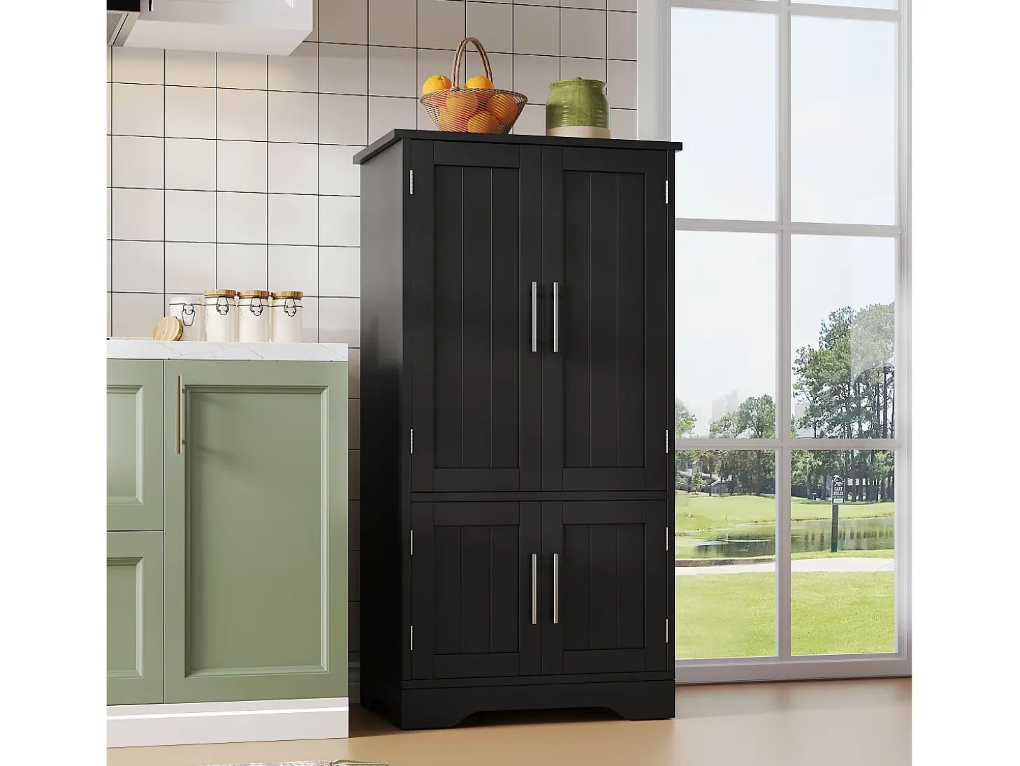 Buffet de cocina 60x40x120 cm - con sensor de luz LED - con 4 puertas - con estantes - Negro