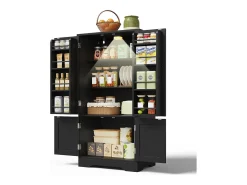 Buffet de cocina 60x40x120 cm - con sensor de luz LED - con 4 puertas - con estantes - Negro