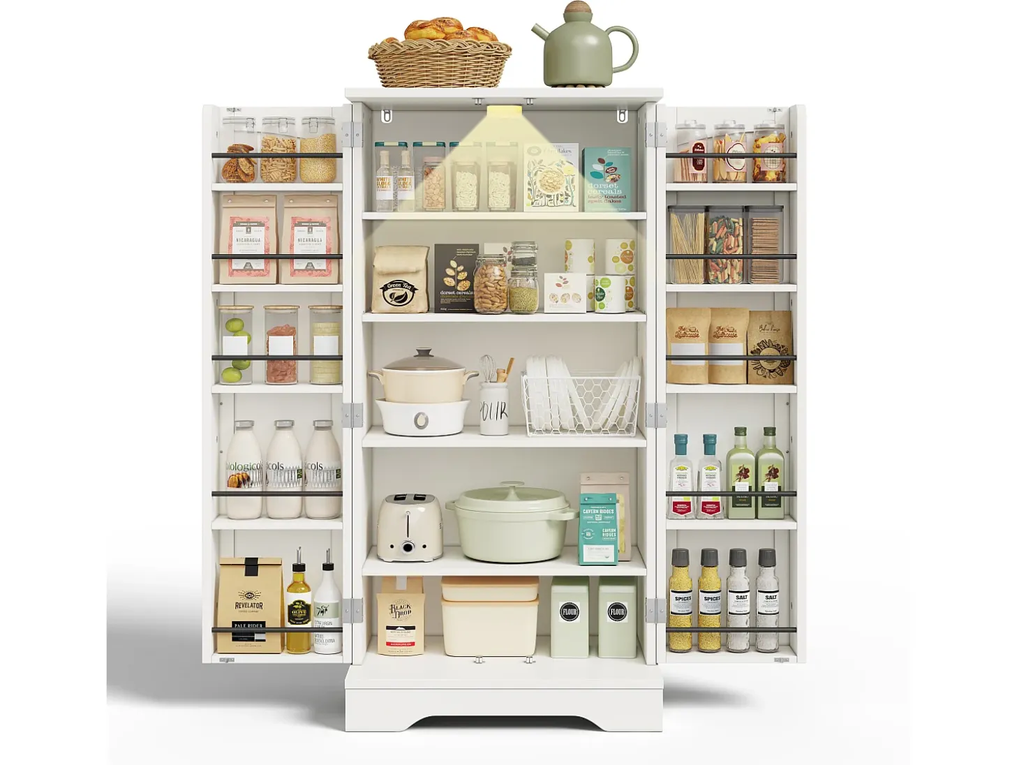 Buffet de cocina 60x40x120 cm - con sensor de luz LED - con 2 puertas - con estantes - diseño moderno - Blanco
