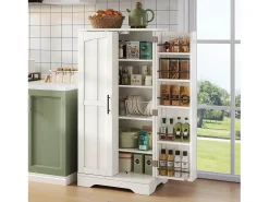 Buffet de cocina 60x40x120 cm - con sensor de luz LED - con 2 puertas - con estantes - diseño moderno - Blanco