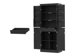 Buffet de cocina 75x40x180cm - 2 puertas de almacenamiento con estantes - 1 cajón y compartimento de almacenamiento - Negro