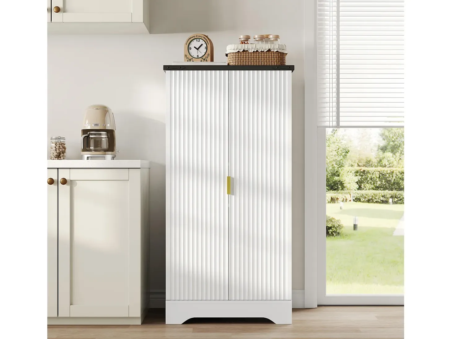 Buffet de cocina 60.5x40x120cm - con sensor de luz LED - con 2 puertas - con estantes regulables - Blanco