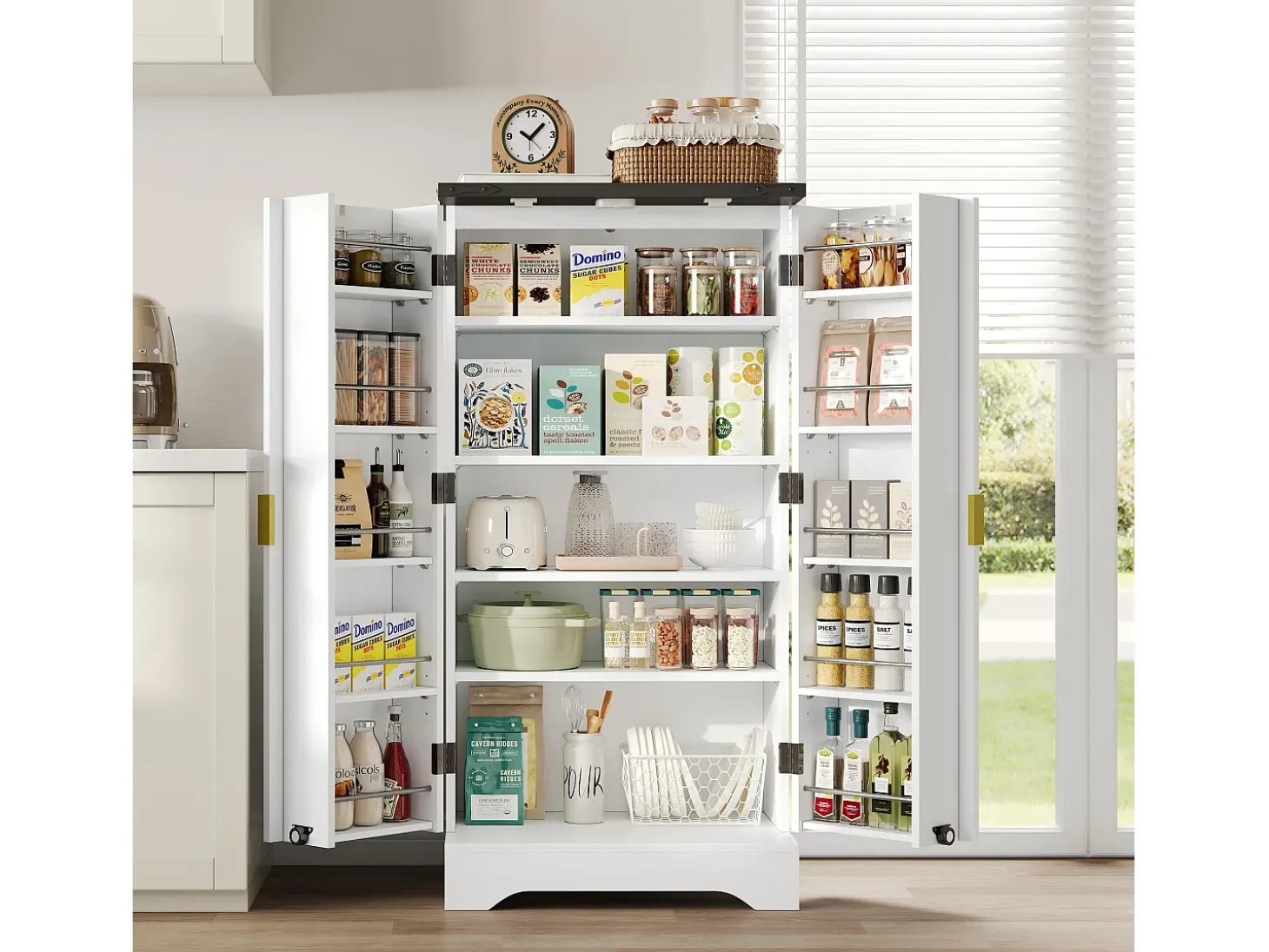 Buffet de cocina 60.5x40x120cm - con sensor de luz LED - con 2 puertas - con estantes regulables - Blanco