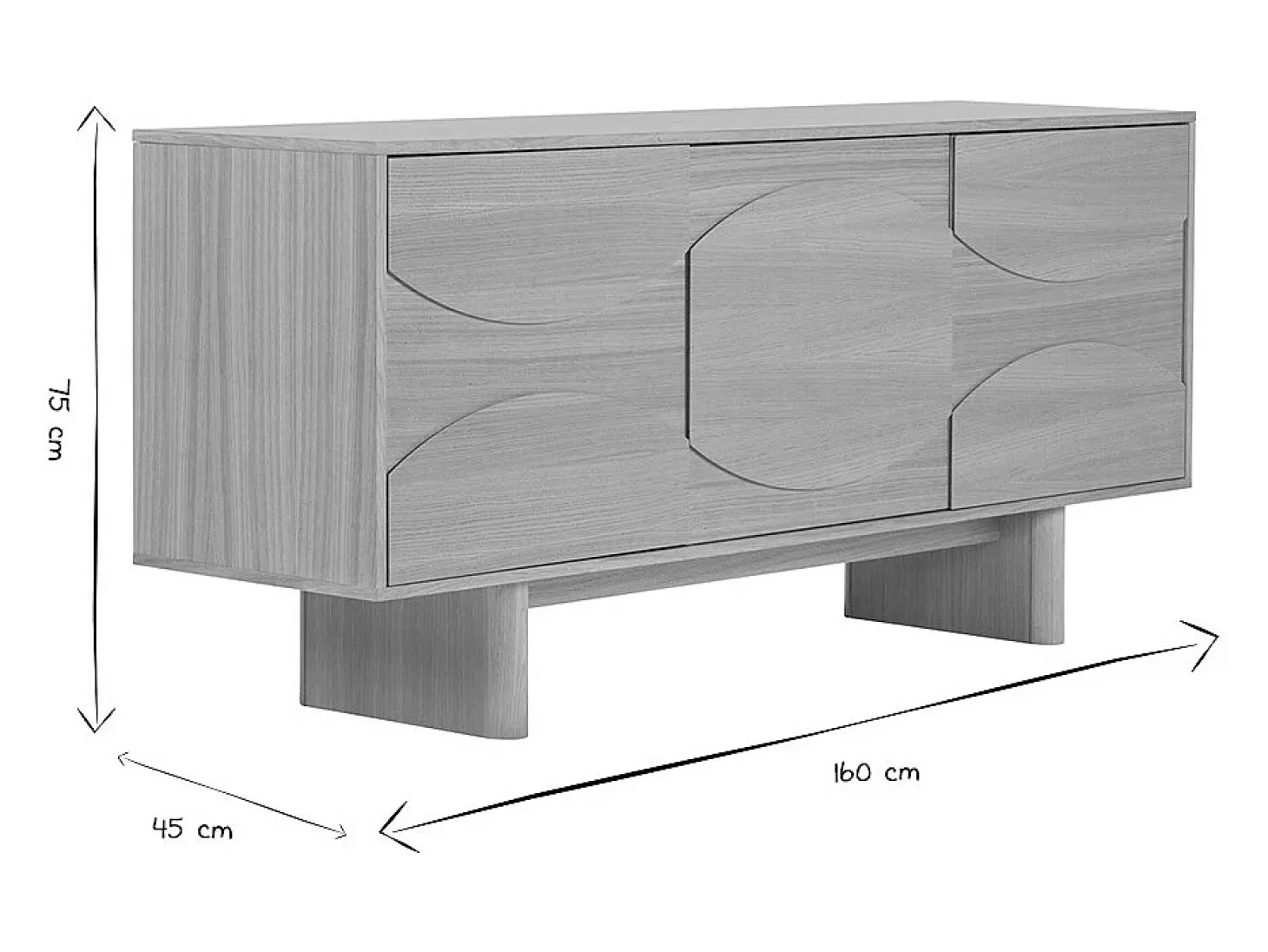 Buffet de madera clara de roble grabado L160 cm SEIGO