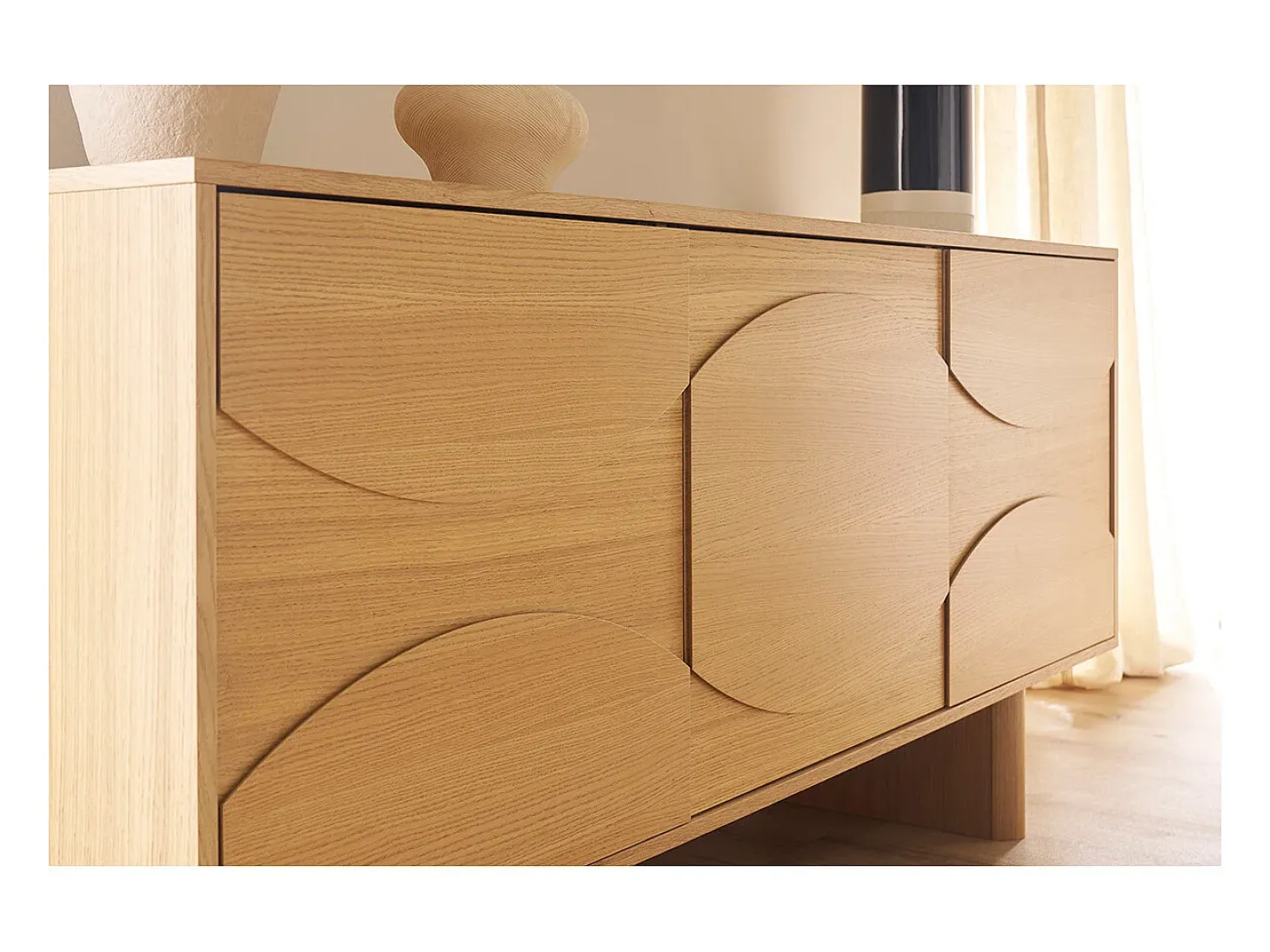 Buffet de madera clara de roble grabado L160 cm SEIGO