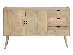Buffet de madera de mango Augustine estilo escandinavo con cajones y almacenamiento para vajilla