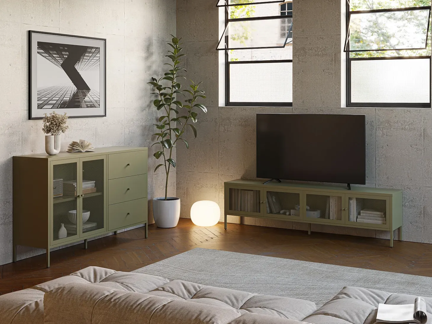 Buffet de metal verde caqui 140 cm - Latem