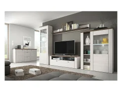 Buffet diseño 175cm para salón color blanco efecto madera y roble colección SANTIAGO.