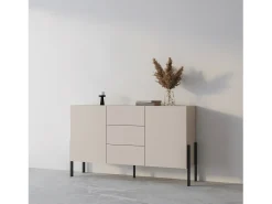 Buffet diseño colección SALMA - 2 puertas & 3 cajones – Beige & negro mate, 154×90×40 cm