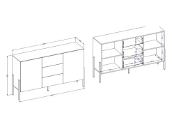 Buffet diseño colección SALMA - 2 puertas & 3 cajones – Blanco super mate & negro mate