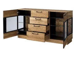 Buffet en madera de roble miel y acero negro 2 puertas 4 cajones Mazora 170 cm