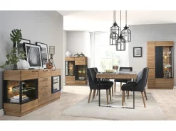 Buffet en madera de roble miel y acero negro 3 puertas Mazora 150 cm
