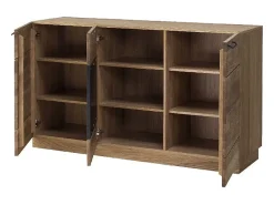 Buffet en madera de roble miel y acero negro 3 puertas Mazora 150 cm