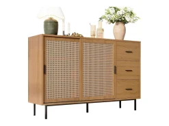 Buffet estilo rústico 140×37×91 cm - con 2 puertas correderas y 3 cajones - patas de metal - panel de partículas - natural