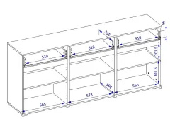 Buffet HAVANA – 180 cm – 3 puertas batientes y 3 cajones – Roble y blanco – Diseño contemporáneo