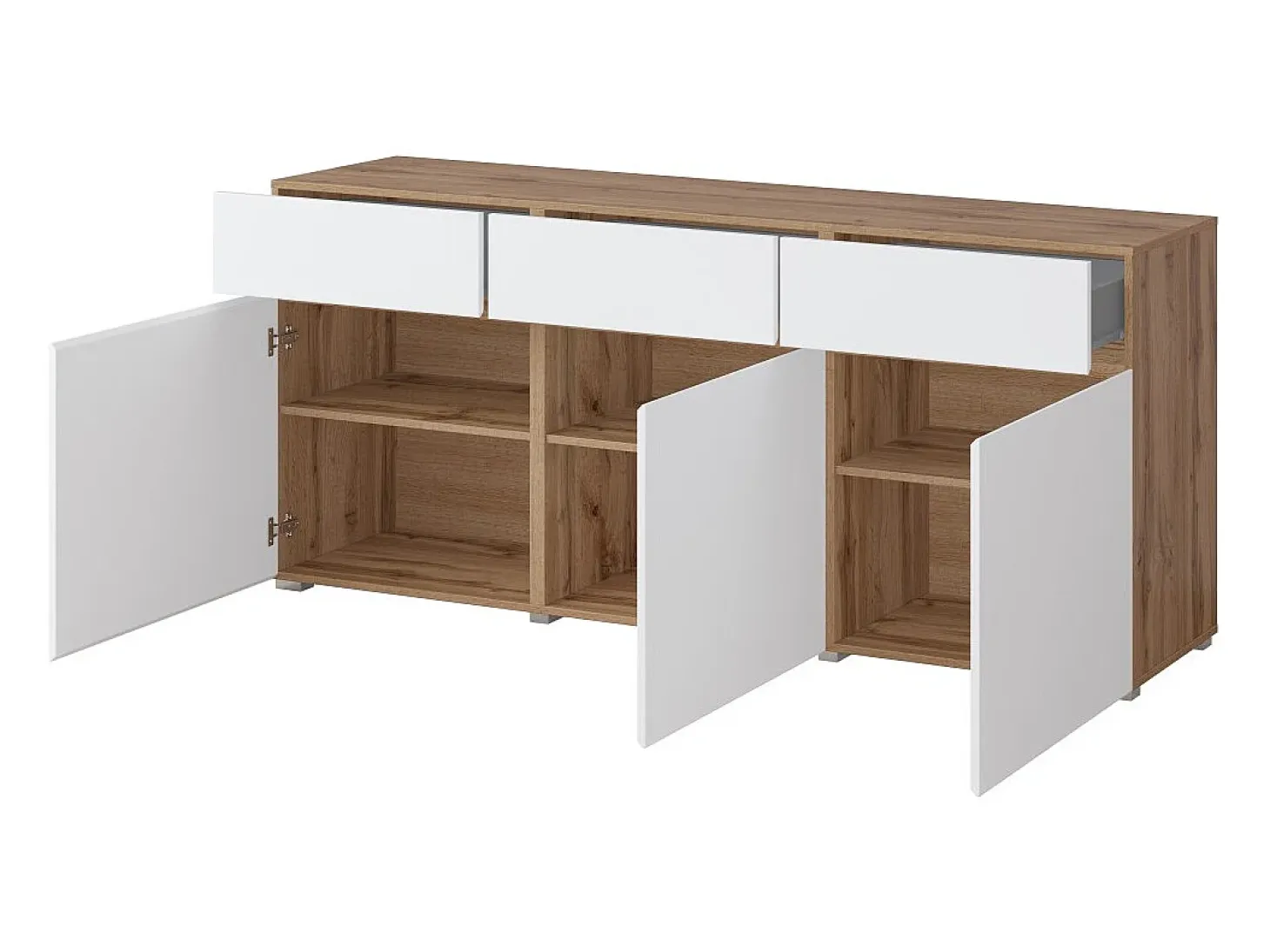 Buffet HAVANA – 180 cm – 3 puertas batientes y 3 cajones – Roble y blanco – Diseño contemporáneo
