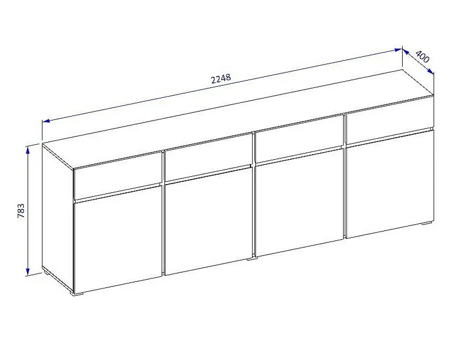 Buffet HAVANA 225 cm – Violeta pastel y negro – 4 puertas, 4 cajones – Diseño moderno