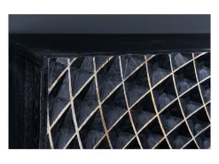 Buffet KOSMOS 180 cm – Madera maciza negra tallada en 3D – Patas de metal dorado