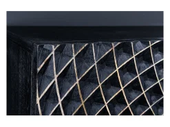 Buffet KOSMOS 180 cm – Madera maciza negra tallada en 3D – Patas de metal dorado