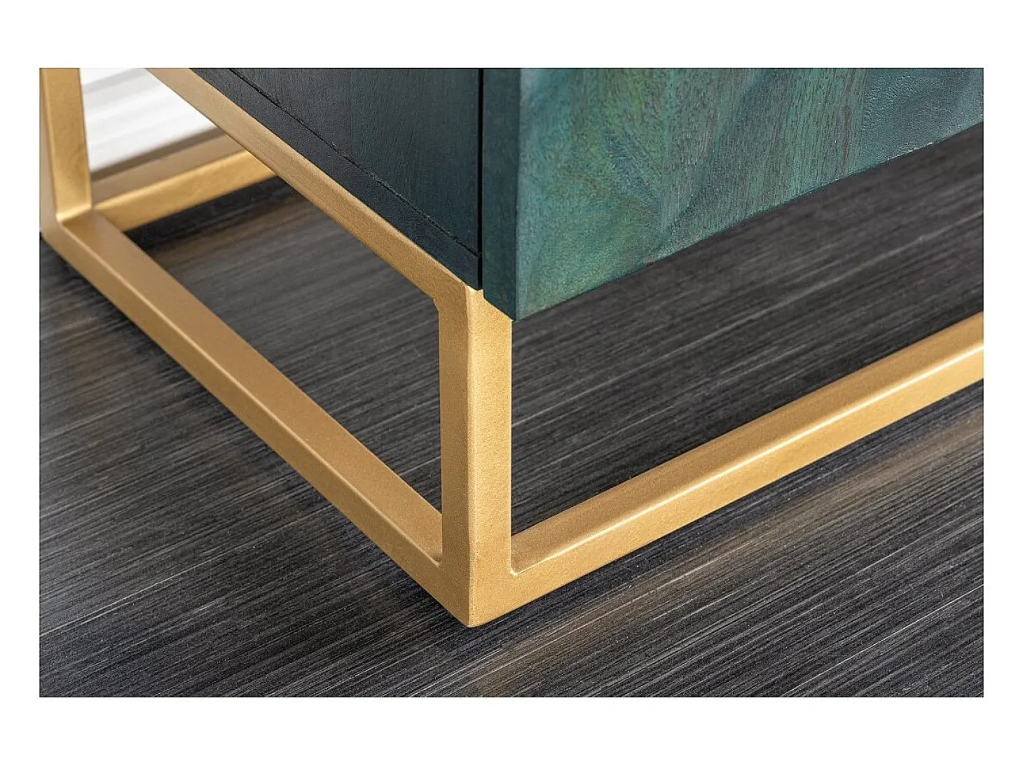 Buffet LUMBER 180 cm – Madera tallada turquesa y dorada, estilo diseño contemporáneo