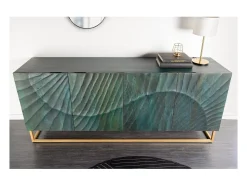 Buffet LUMBER 180 cm – Madera tallada turquesa y dorada, estilo diseño contemporáneo