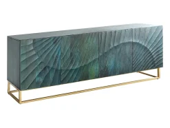 Buffet LUMBER 180 cm – Madera tallada turquesa y dorada, estilo diseño contemporáneo