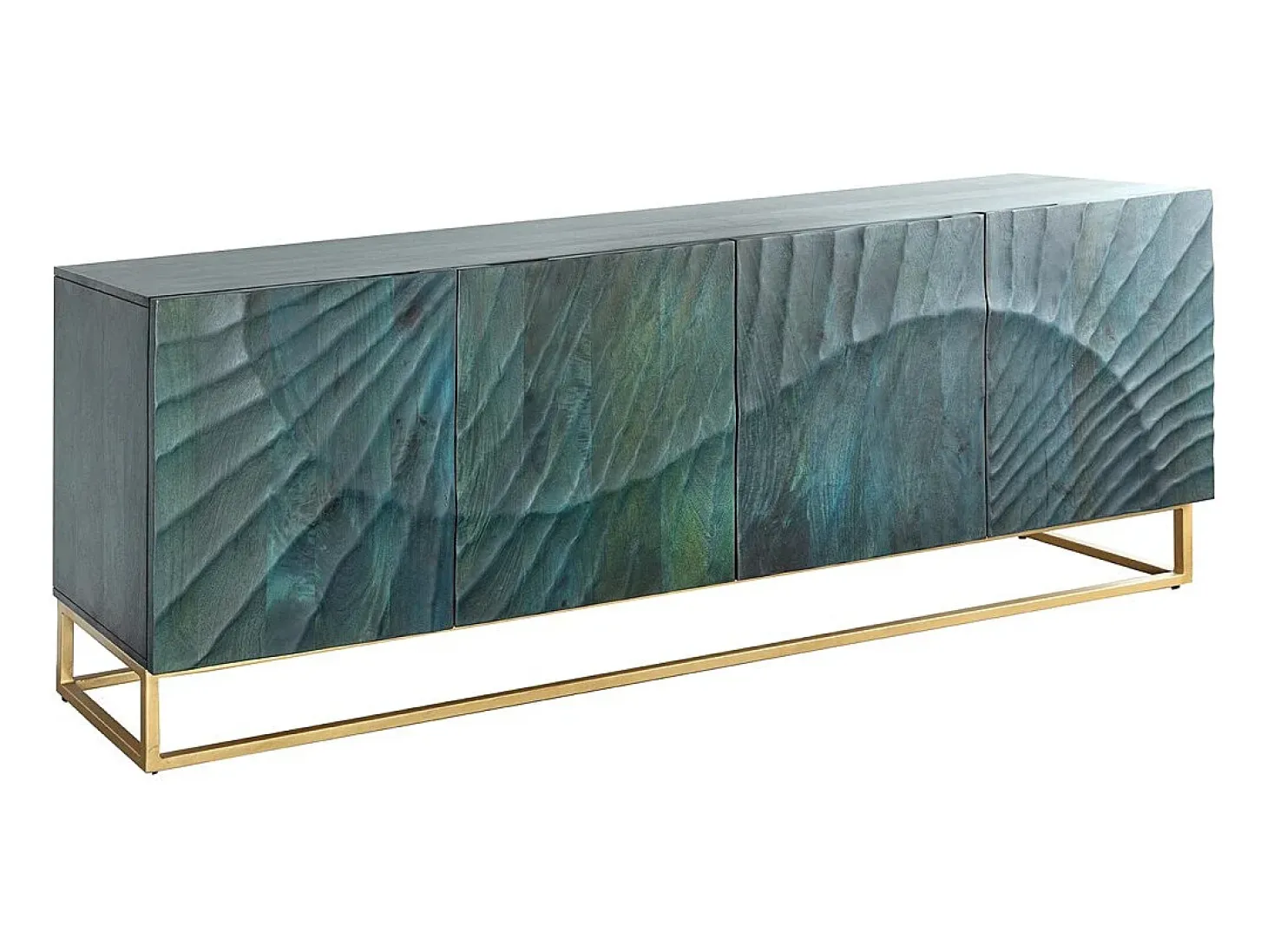 Buffet LUMBER 180 cm – Madera tallada turquesa y dorada, estilo diseño contemporáneo