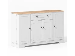 Buffet moderno 138×40×85 cm - con 2 puertas y 1 cajón - 2 puertas con estantes - blanco+natural