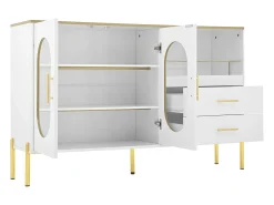 Buffet moderno 140×38×90 cm - con 2 cajones - con 2 puertas de vidrio - blanco
