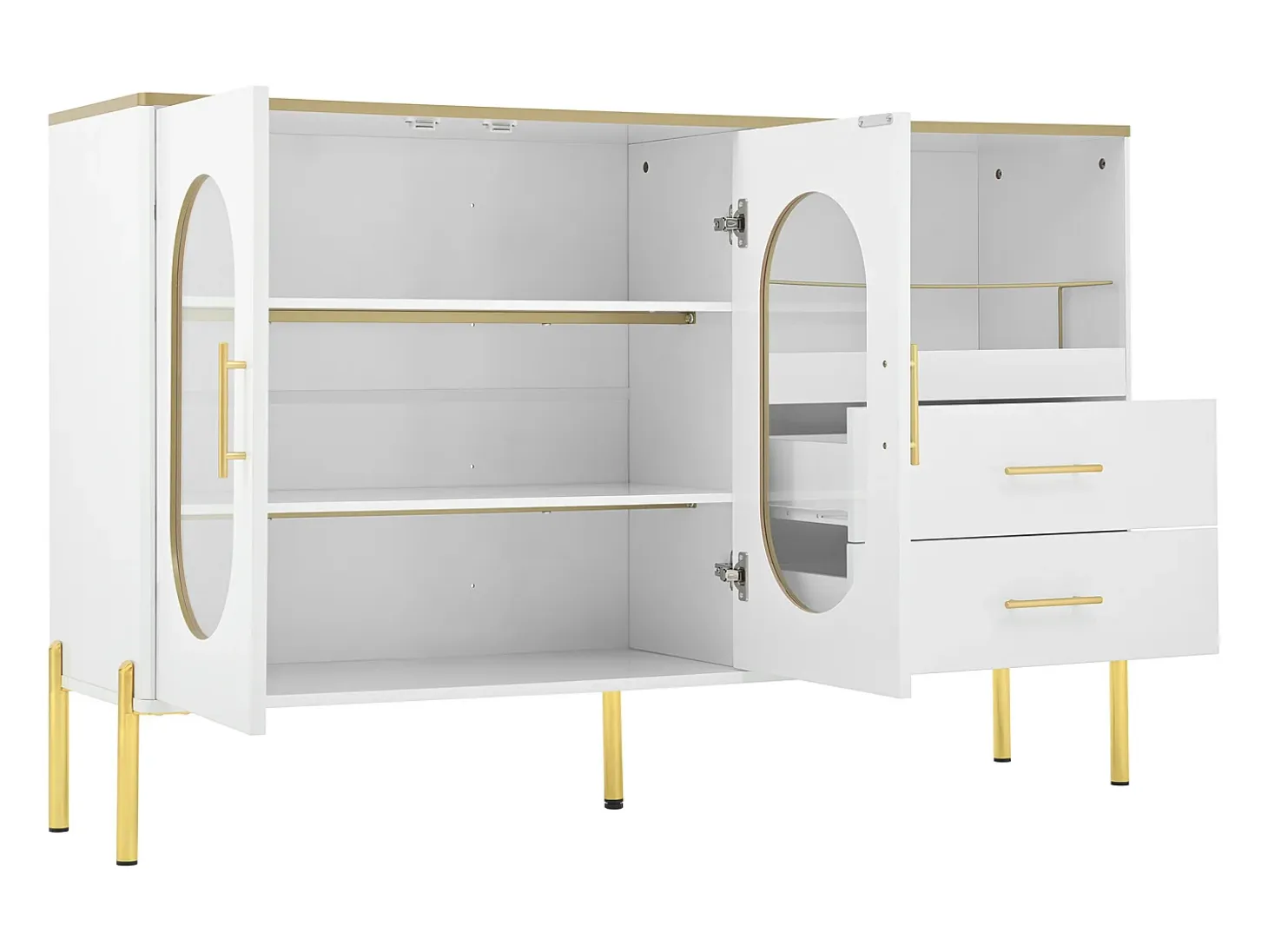 Buffet moderno 140×38×90 cm - con 2 cajones - con 2 puertas de vidrio - blanco