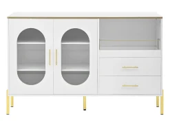 Buffet moderno 140×38×90 cm - con 2 cajones - con 2 puertas de vidrio - blanco