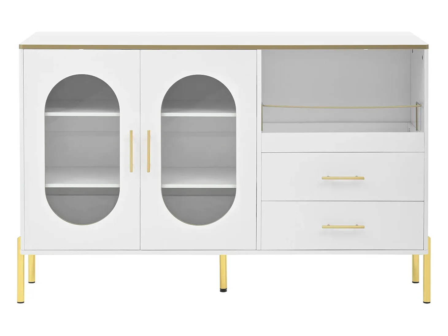 Buffet moderno 140×38×90 cm - con 2 cajones - con 2 puertas de vidrio - blanco