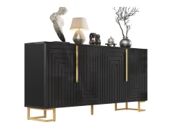 Buffet moderno 152×40×75 cm - con 4 puertas - con tiradores y patas dorados - negro