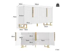Buffet moderno 152×40×75 cm - con 4 puertas - con tiradores y patas dorados - blanco