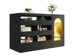 Buffet moderno 120×40×75 cm - con 6 cajones y 1 puerta - con LED - MDF - negro