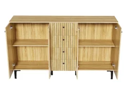 Buffet moderno de madera 160x36x94 cm - 4 puertas y 4 cajones - Acabado de madera - Paneles de partículas - Natural