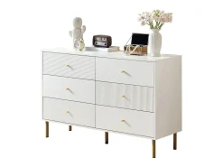 Buffet moderno 120x40x78 cm - 6 cajones - Patas de metal - MDF - Blanco