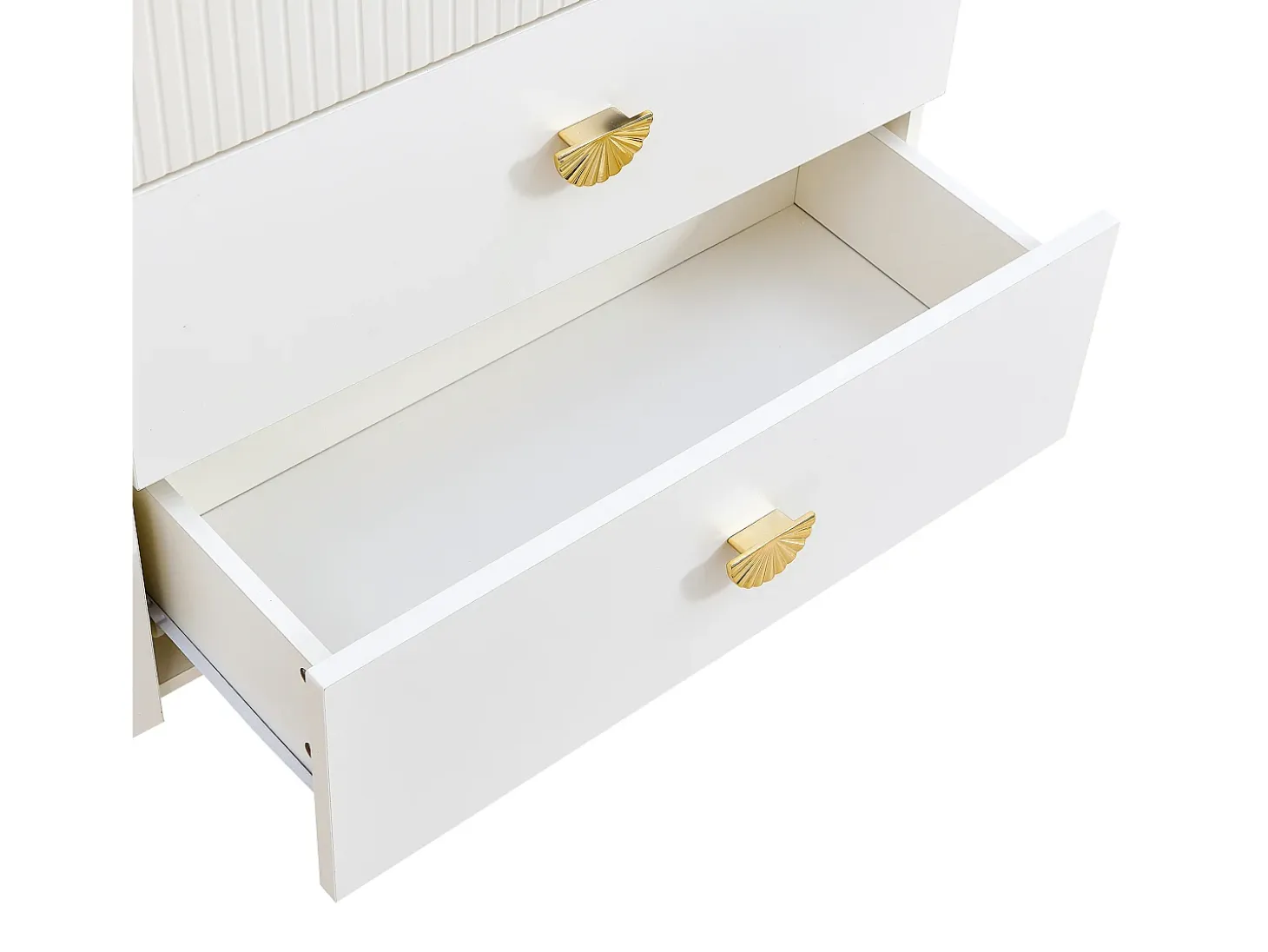 Buffet moderno 120x40x75 cm - con 6 cajones - Patas de acero - MDF - Blanco