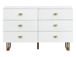Buffet moderno 120x40x75 cm - con 6 cajones - Patas de acero - MDF - Blanco