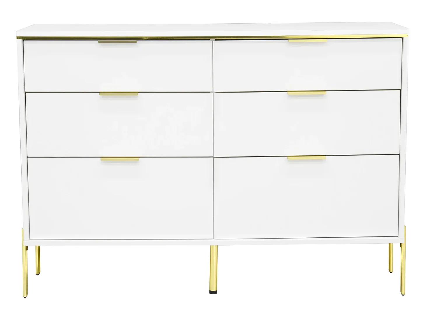 Buffet moderno 120x40x85,5 cm - con 6 cajones - Blanco y dorado