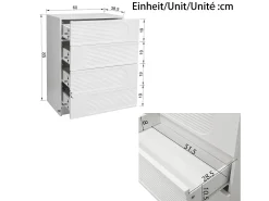 Buffet moderno 60x38.5x85 cm - Mueble de almacenamiento con 4 cajones - Acabado brillante - Blanco