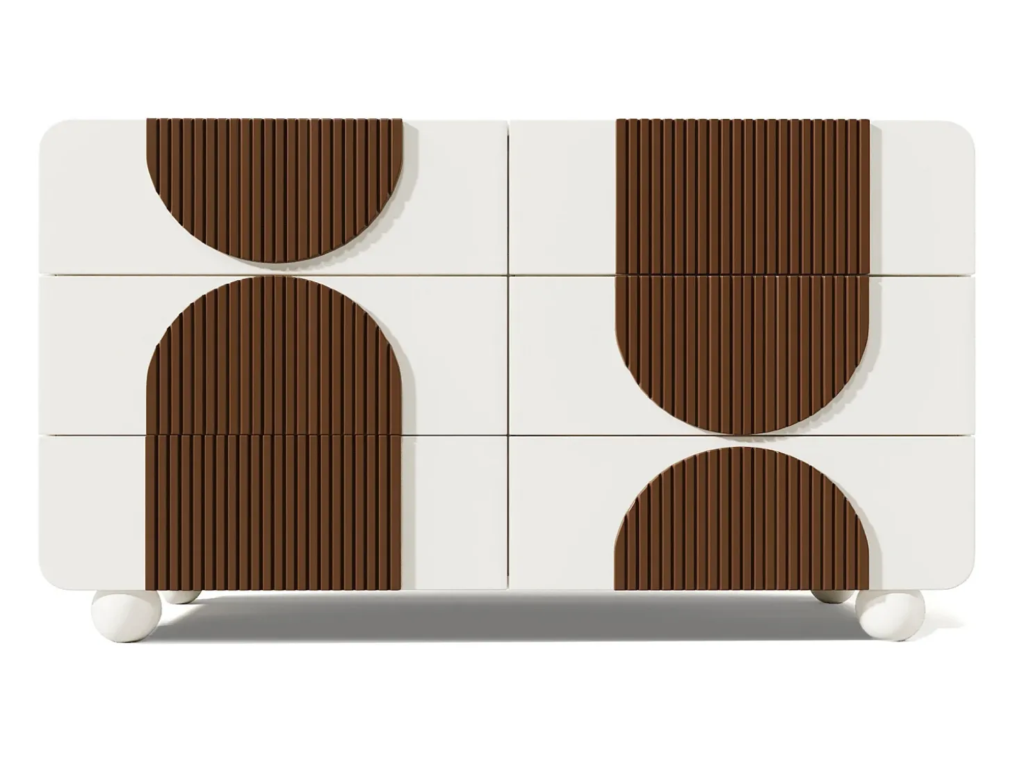 Buffet moderno 121x41x71cm - con 6 cajones deslizantes silenciosos - diseño geométrico - con listones de madera color marrón chocolate - Blanco + Marrón