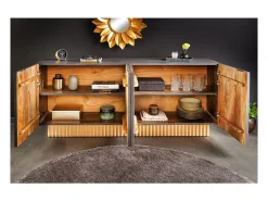 Buffet PALAZZO 180 cm – Madera maciza gris y dorada – Tallado estilo retro-veneciano