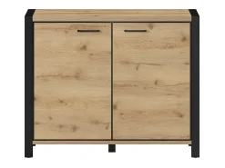 Buffet pequeño modelo 110cm colección TIVORA con 2 puertas color roble y negro.