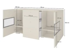 Buffet RAMOS 130 cm – Roble dorado y negro – 2 puertas con cristal y 3 cajones – Sin LED