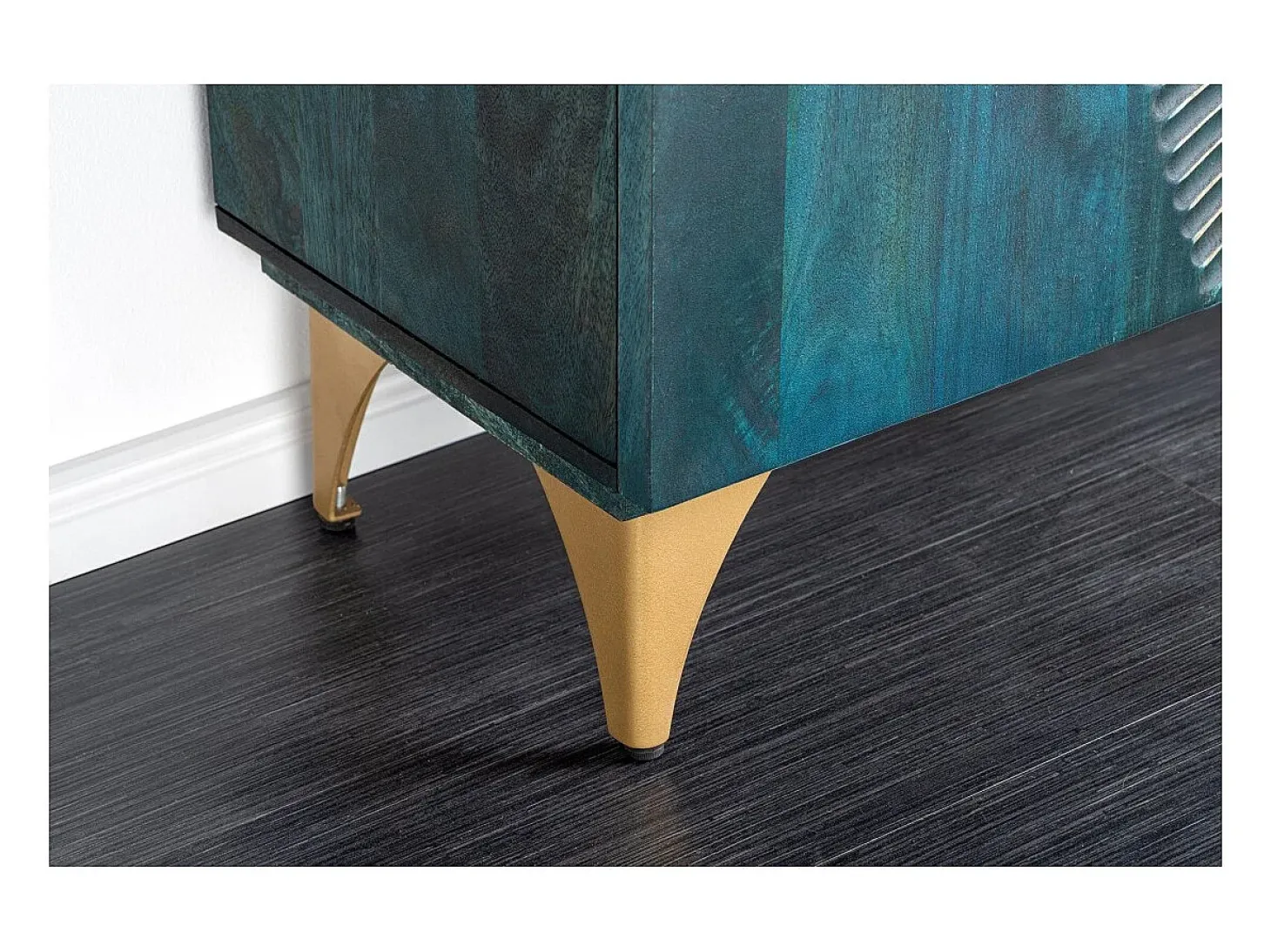 Buffet SOLARIS 180 cm en madera maciza tallada azul y dorada – 4 puertas