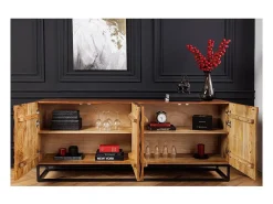 Buffet TERRAKAN 180 cm – Madera Maciza de Mango Marrón – Frente Tallado 3D