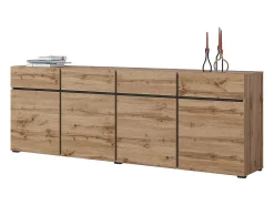 Buffet XL coloris chêne et noir 225cm collection HAVANA. Aparador de diseño con 4 puertas y 4 cajones.