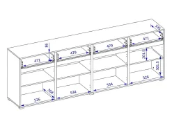 Buffet XL HAVANA – 225 cm – 4 puertas y 4 cajones – Roble y blanco – Diseño moderno sin tiradores